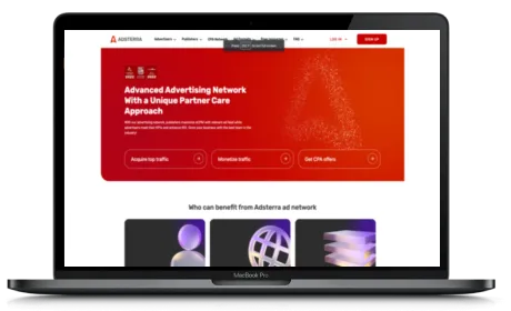 AdsTerra website displayed on a Macbook