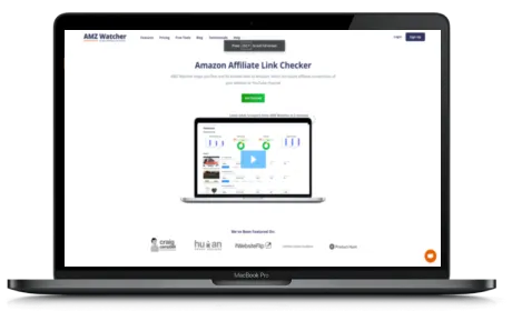 AMZ Watcher website displayed on a Macbook