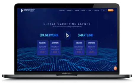 Clickdealer website displayed on a Macbook