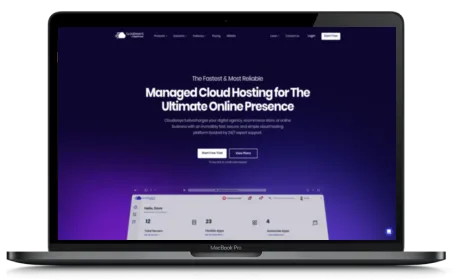 Cloudways website displayed on a Macbook