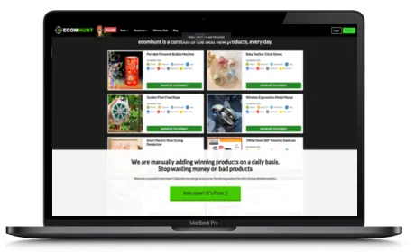 Ecomhunt website displayed on a Macbook