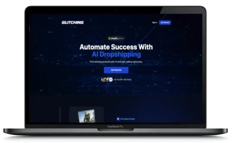 Glitching AI website displayed on a Macbook