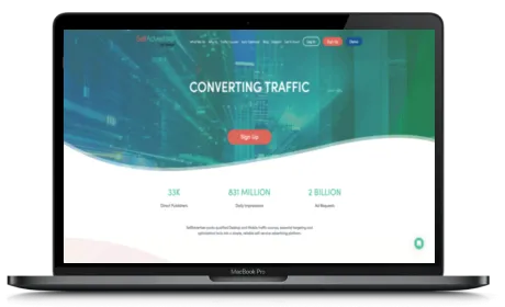 SelfAdvertiser website displayed on a Macbook