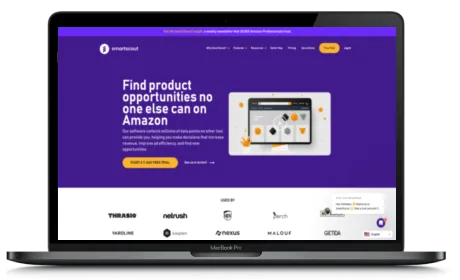 SmartScout website displayed on a Macbook