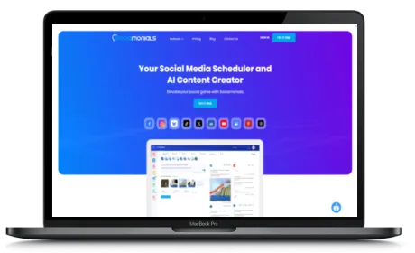 Sociamonials website displayed on a Macbook
