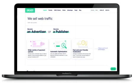 UngAds website displayed on a Macbook