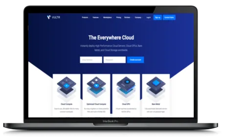 Vultr website displayed on a Macbook