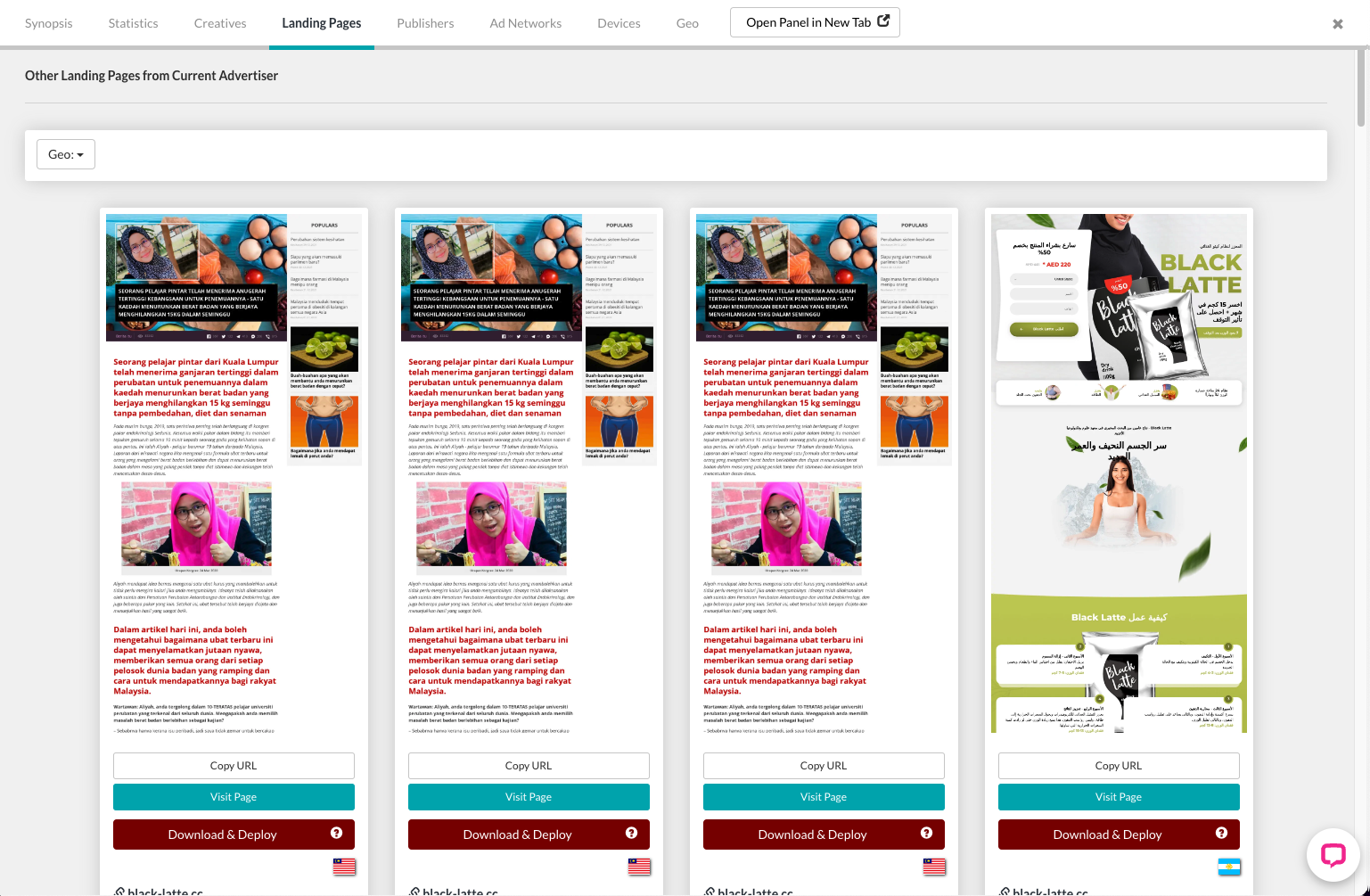 Ad Landing Pages Tab