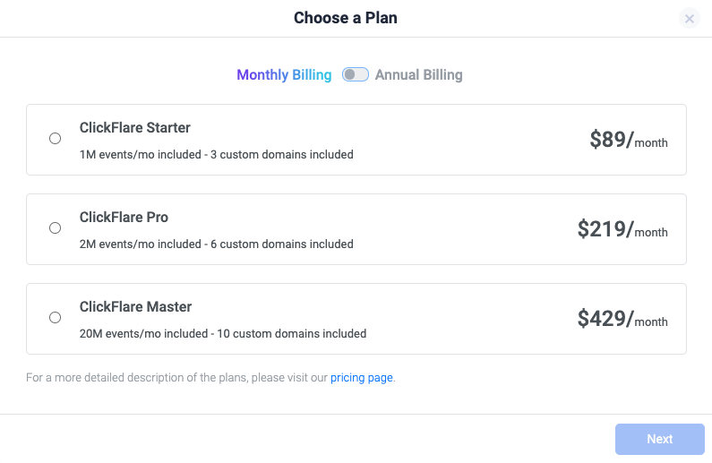ClickFlare Pricing ClickFlare price plans