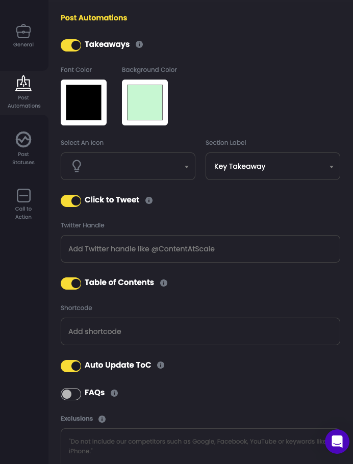 Post Automation Settings