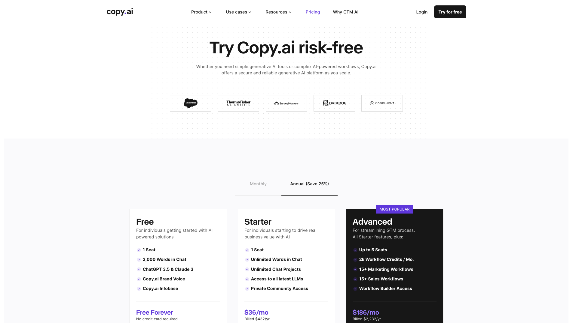 Screenshot of Copy.ai Homepage