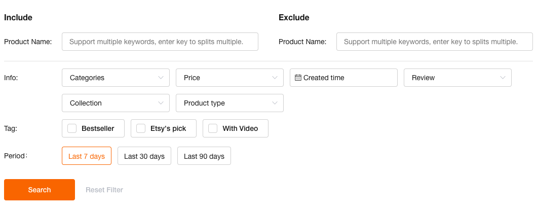 Etsyshop Search Filters
