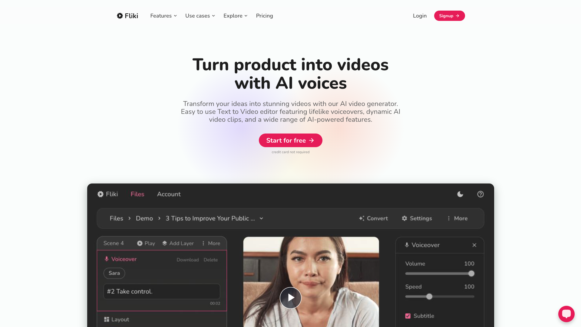 Screenshot of Fliki Homepage