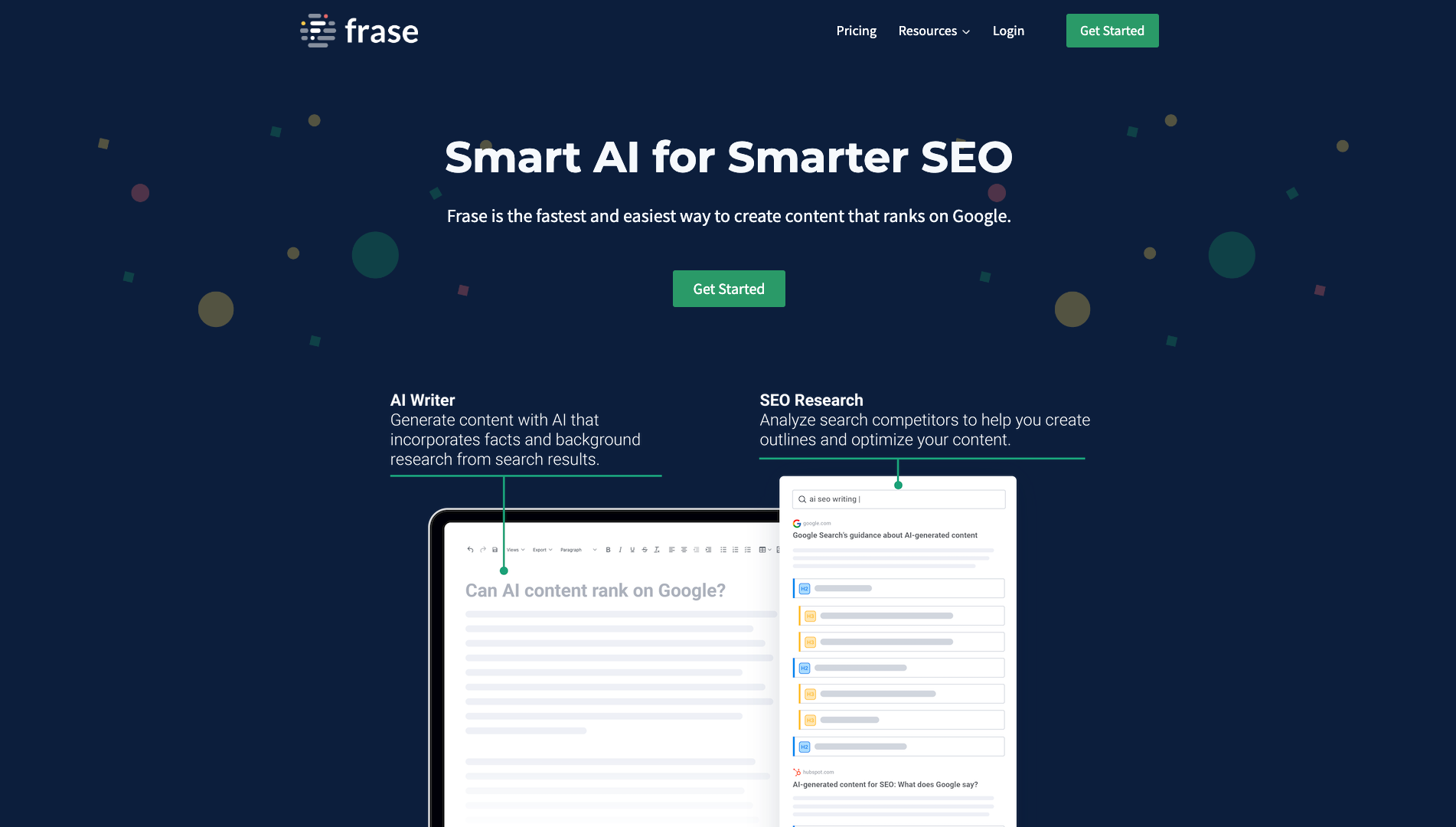 Screenshot of Frase Homepage