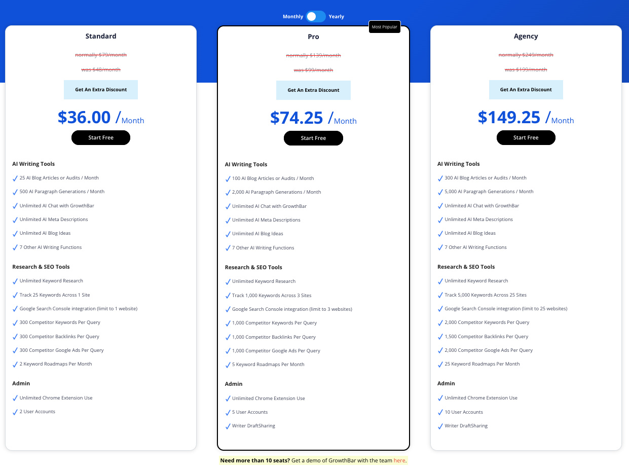 GrowthBar Pricing GrowthBar price plans