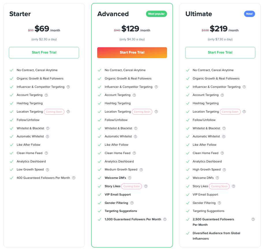 Kicksta Pricing Kicksta price plans