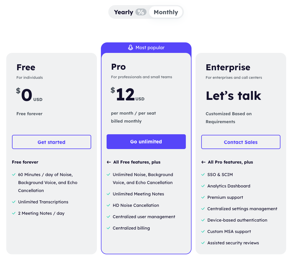 Krisp.ai Pricing Krisp.ai price plans