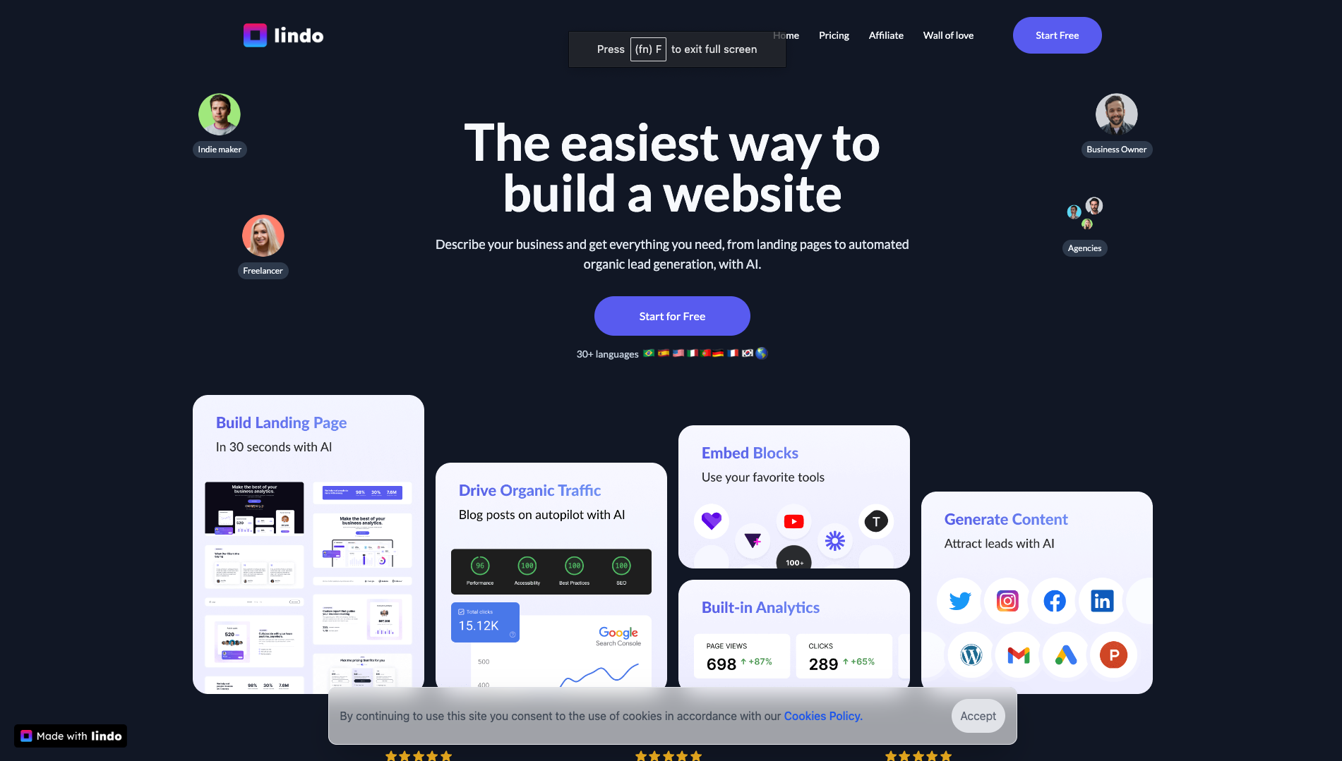 Screenshot of Lindo Homepage