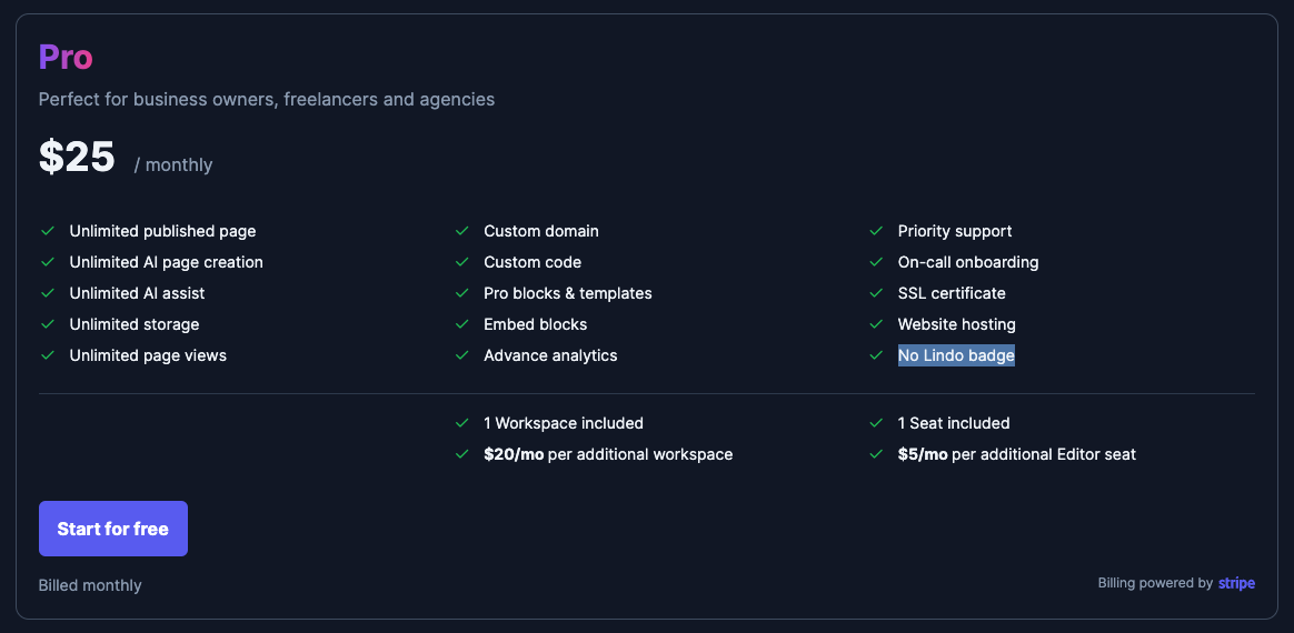 Lindo Pricing Lindo price plans