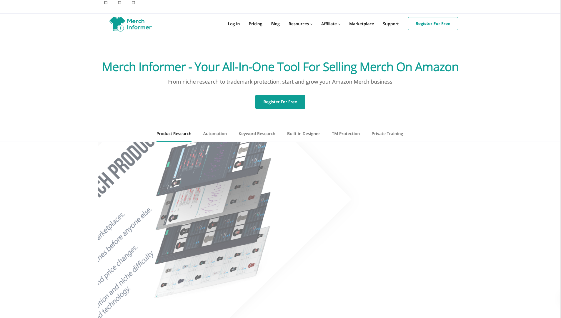 Screenshot of Merch Informer Homepage