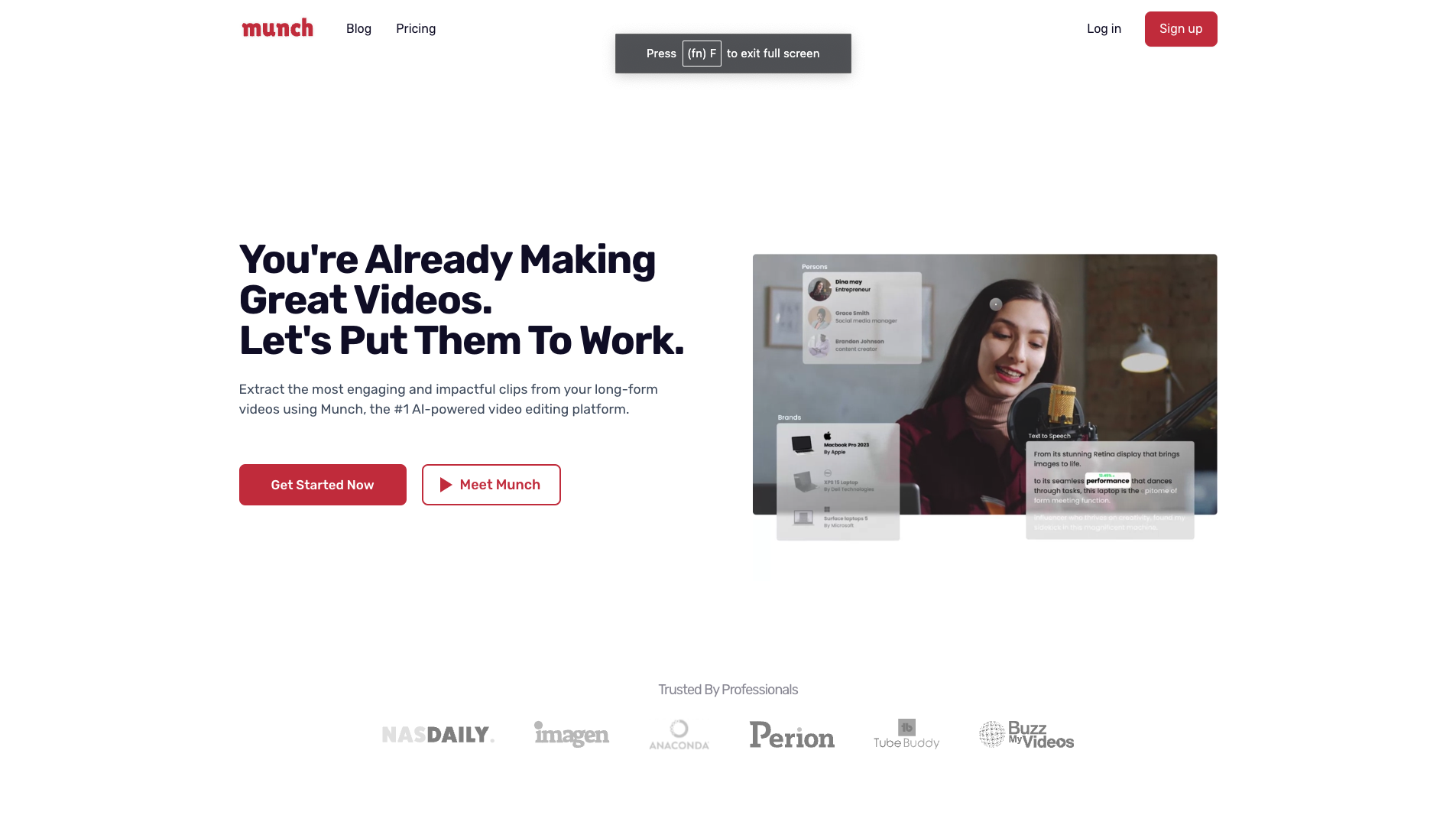 Screenshot of Munch Homepage