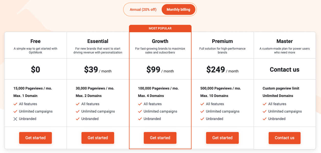 OptiMonk Pricing OptiMonk price plans