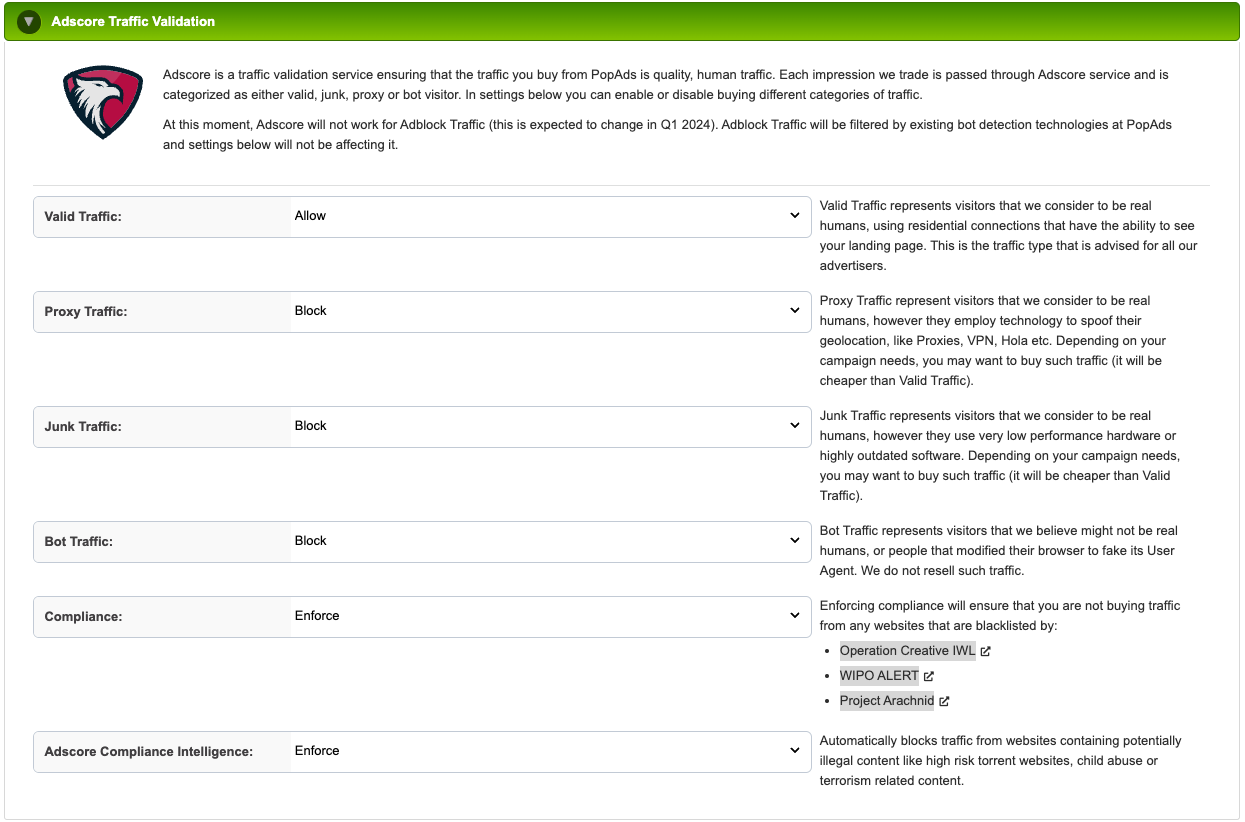 Popads Adscore Traffic Validation