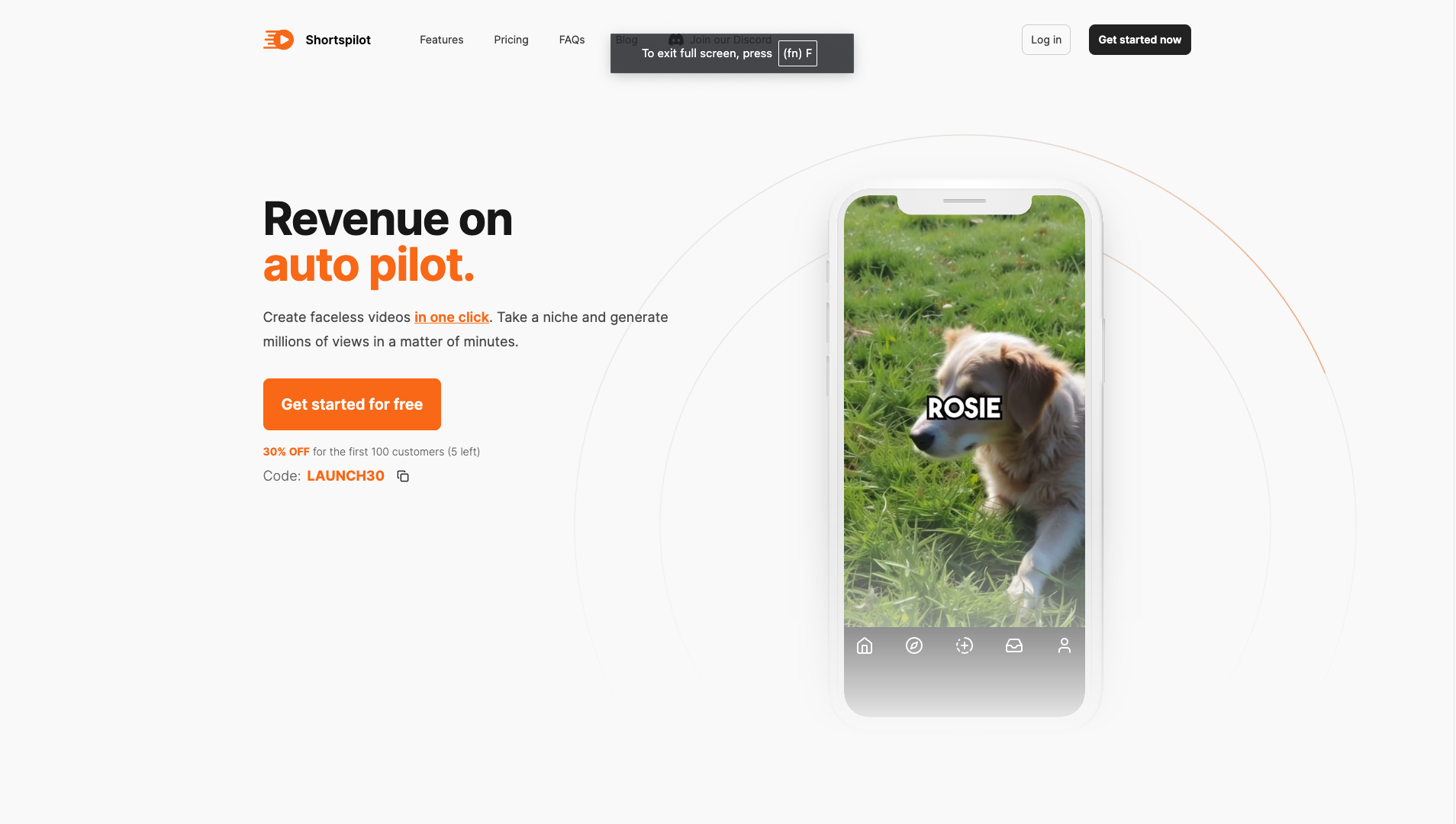 Screenshot of Shortspilot Homepage