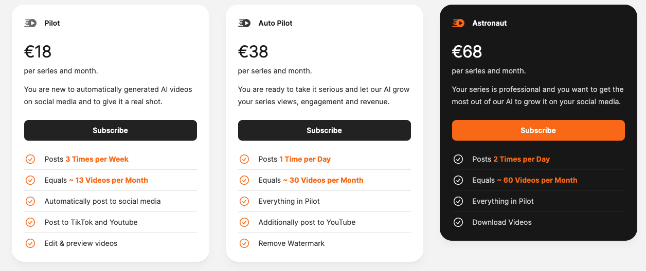 Shortspilot Pricing Shortspilot price plans