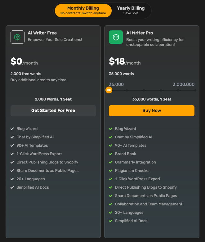 Simplified Pricing Simplified price plans