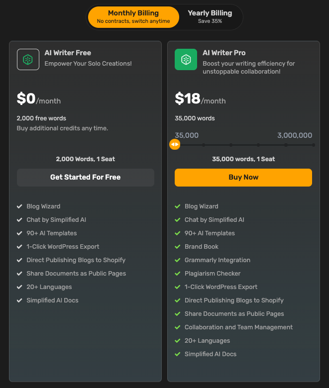 Simplified price plans