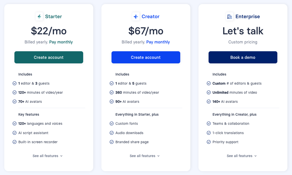 Synthesia price plans