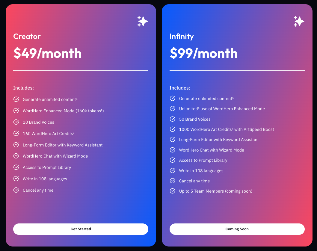 WordHero Pricing WordHero price plans